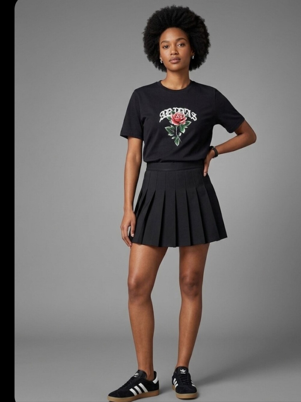 NWT adidas Black Short-Sleeve Tee with Red Rose Graphic
